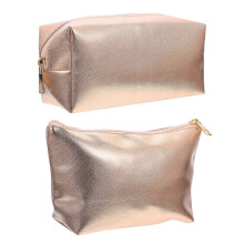 Golden Cosmetic Bags Portable Storage for Makeup 2Pcs PU