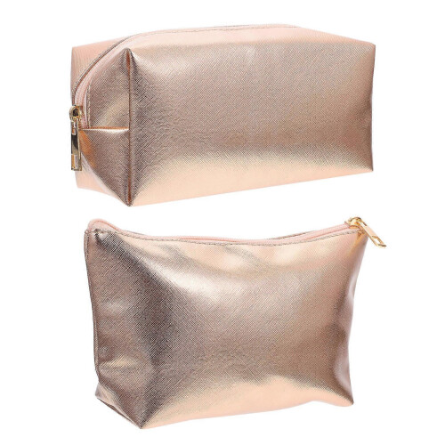Golden Cosmetic Bags Portable Storage for Makeup 2Pcs PU