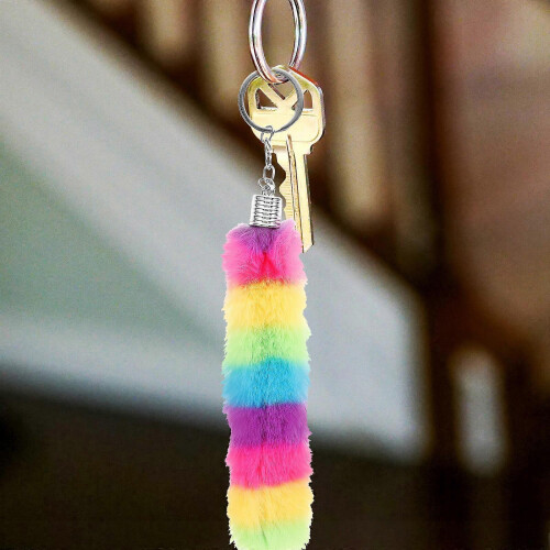 Bag Charm Plush Strip Keychains for Decoration 2Pcs Rainbow Fluffy Set 2