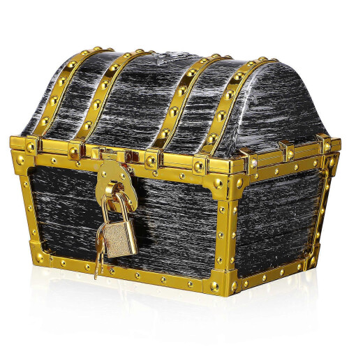 Plastic Pirate Treasure Chest Decorative Box with Lock for Storage