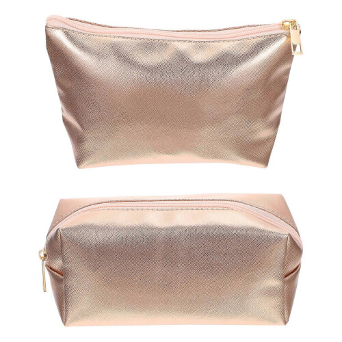 Golden Cosmetic Bags Portable Storage for Makeup 2Pcs PU 2