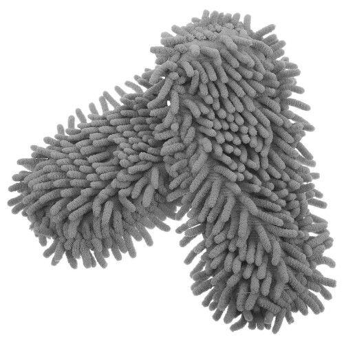 Grey Chenille Cleaning Mopping Slippers for Floor Cleaning with 2Pcs Soft Absorbent Soles 2