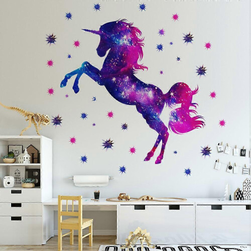 Eco Friendly Wall Sticker Decor Colorful Unicorn Design for Bedroom Use 2