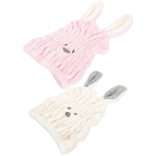 Absorbent Hair Towels Rabbit Pattern Hair Drying Hats 2Pcs for Home Use 1
