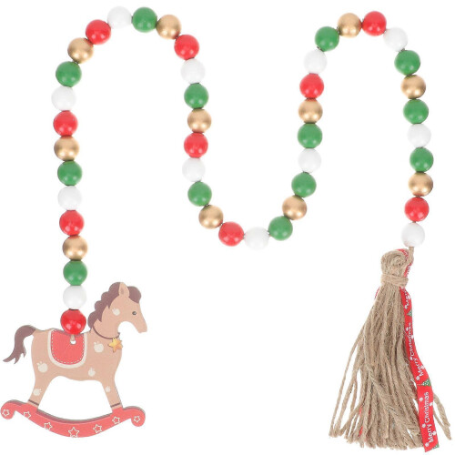 Ciondolo natalizio in legno rosso con nappe e perline, ornamento da appendere 2