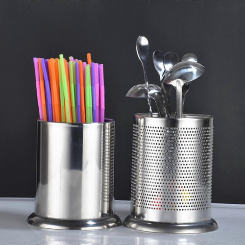 Silver Stainless Steel Countertop Storage Utensil Holder for Flatware 2