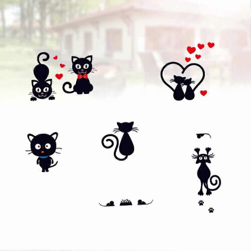 Black Cat Sticker Switch Decor 5Pcs Lovely Cartoon Design for Smooth Surfaces 1