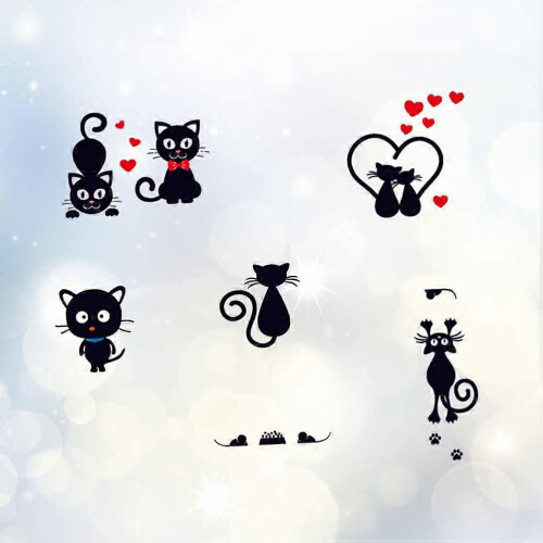 Black Cat Sticker Switch Decor 5Pcs Lovely Cartoon Design for Smooth Surfaces 2