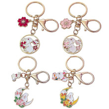 Kawaii Cherry Blossom Rabbit Keychain for Purse 4Pcs Metal Charm Set