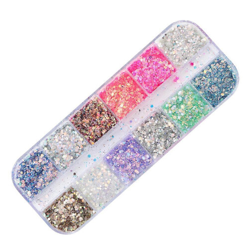 Candy Manicure Nail Sequin Stickers for Nail Art 12 Compartments