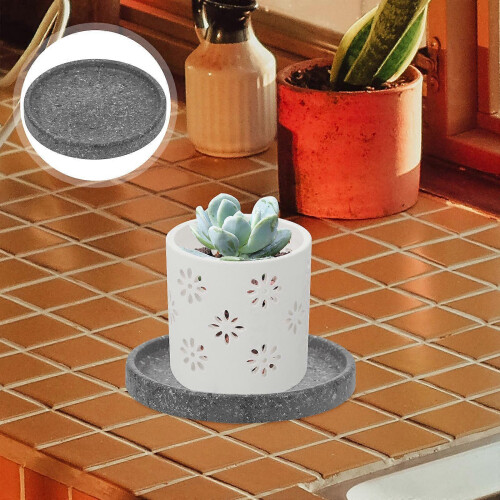 Flowerpot Tray Ceramic Base Tray for Storage 2Pcs Grey Material 2