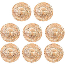 Beige Mini Straw Hat Small Top Hat for Wearing 8Pcs DIY Craft Decorations