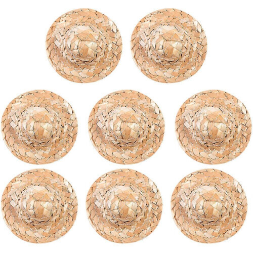 Beige Mini Straw Hat Small Top Hat for Wearing 8Pcs DIY Craft Decorations