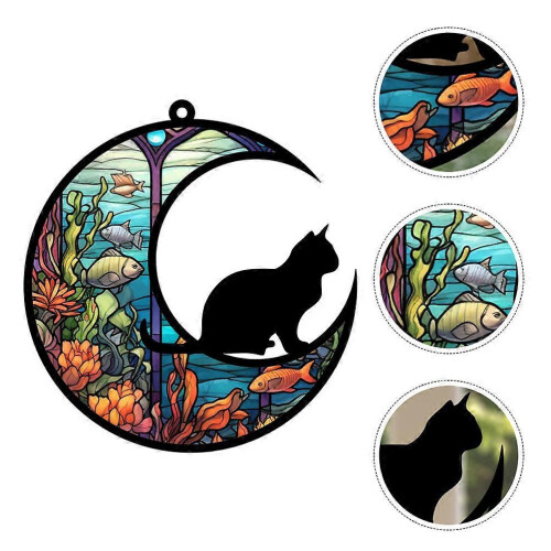 Cat Hanging Ornament Acrylic Moon Cat Window Hanging for Decor 1