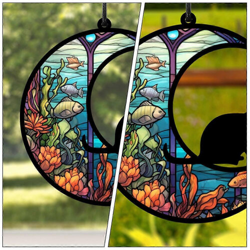 Cat Hanging Ornament Acrylic Moon Cat Window Hanging for Decor 2