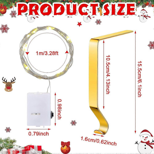 8 Set Stocking Holder Mantle String Fairy Lights Battery No Slip Hanger Hooks LED String Lights Chri 1