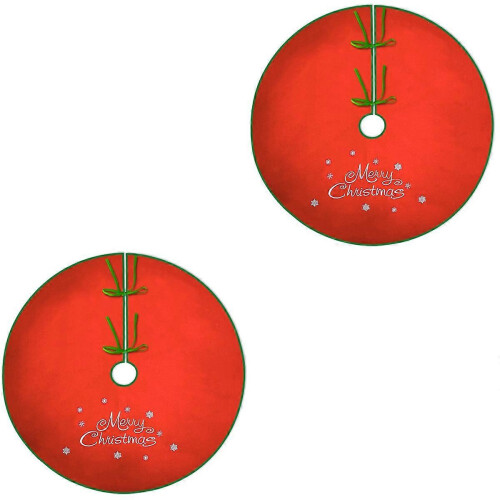 Christmas Tree Skirt Red Floor Mat for 2Pcs Christmas Tree Decoration 2