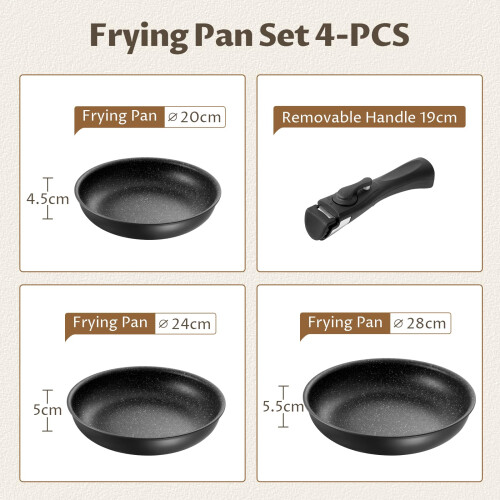 Fadware Non Stick Frying Pan Set with Detachable Handle - 20cm, 24cm, 28cm 1