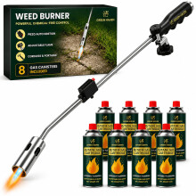 Green Haven Weed Burner Torch with 8 Butane Gas Canisters | Flame Weeder