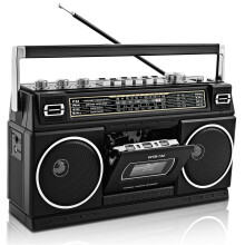 Vintage Classic 80s Style Portable Stereo Boombox with Cassette Player Recorder, Bluetooth, AM/FM/SW Radio, 24W Dual Full-Range High Bass Speakers