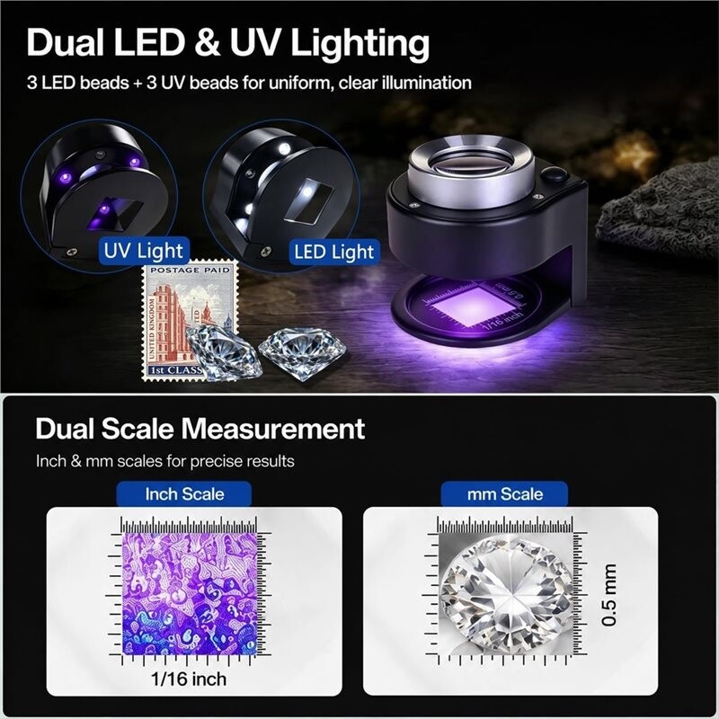 30X Rechargeable Desktop Jewelers Loupe with LED & UV Light Desktop ...