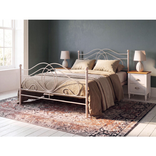 Beliani Bed Metal LYRA 140 x 200 cm (EU Double) Light Beige 1