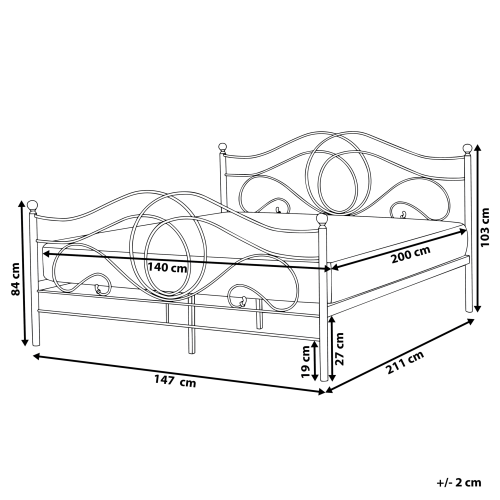 Beliani Bed Metal LYRA 140 x 200 cm (EU Double) Light Beige 2