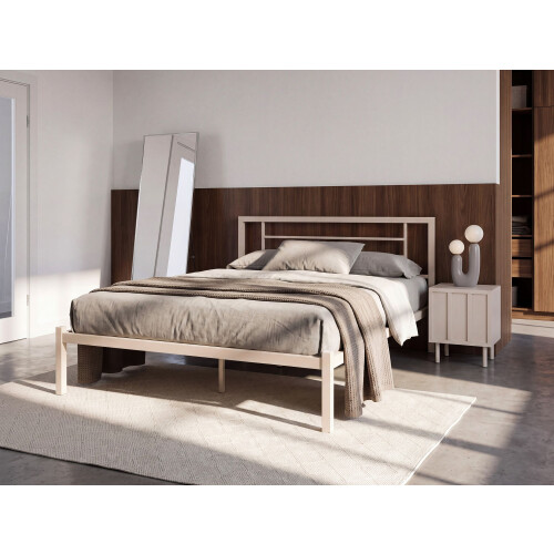 Beliani Bed Metal CUSSET 120 x 200 cm (EU Small Double) Light Beige 1