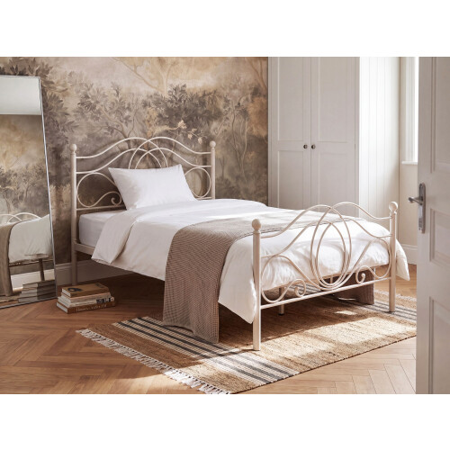 Beliani Bed Metal LYRA 120 x 200 cm (EU Small Double) Light Beige 1