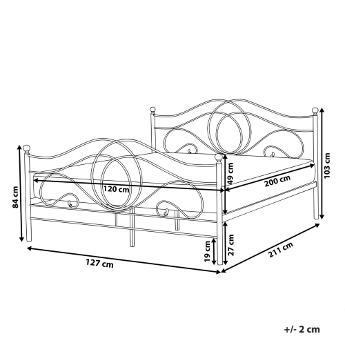 Beliani Bed Metal LYRA 120 x 200 cm (EU Small Double) Light Beige 2