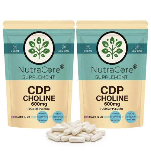 (180 Caps) CDP Choline 600mg |Citicoline & Alpha 100%GPC| Focus Support | NutraCore