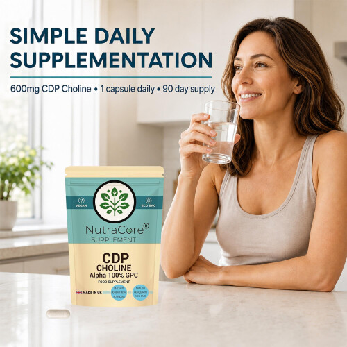 (180 Caps) CDP Choline 600mg |Citicoline & Alpha 100%GPC| Focus Support | NutraCore 2