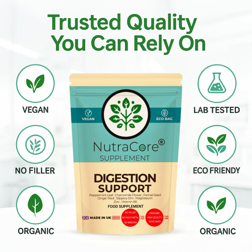 (90 Caps) Digestion Support Complex Vegan Capsules | NutraCore UK Made Formula 1
