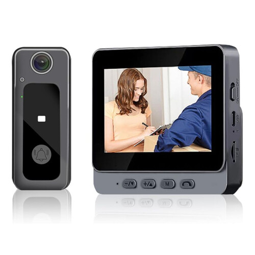 Campainha Sem Fio, Lente  Angular, Campainha Sem Fio com Câmera de Intercomunicação, Tela de 4,3 Polegadas, Campainha com Visão Noturna e Vídeo