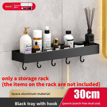 (With Hooks 30cm)Support de rangement salle de bain en aluminium sans trous design requis pour montage mural