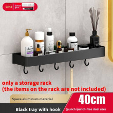 (With Hooks 40cm)Support de rangement salle de bain en aluminium sans trous design requis pour montage mural