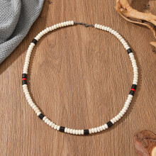(Style A) Mens Boho Hippie Necklace Vintage Coconut Shell Turquoise Wood Bead Choker