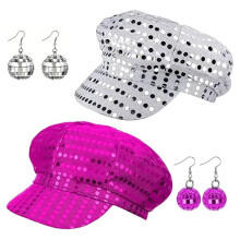 Sequin Disco Hat 70s Glitter Cap Party Headwear for Disco Costume, Dance, Festival & Club Outfits B