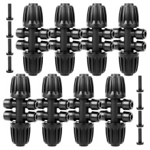 Conectores Rápidos de 1/2 Pulgada para Riego por Goteo, Piezas Mejoradas de 6 Vías para Riego por Goteo con 8 Tapones de Extremo (Paquete de 8)