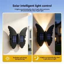 Wandlampen met Vlindermotief op Zonne- voor Buiten, Hekverlichting op Zonne-, 2 Standen: Wit Licht en Warm Licht, Decoratieve Vlinder