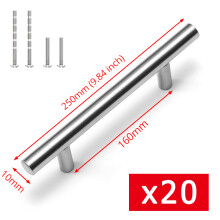 KAK Küchengriffe, 20er-Set, Silber, 160 mm Lochabstand, Edelstahl, für Schränke und Kommoden