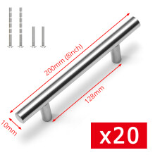 KAK Küchengriffe 20er-Set, Silber, Edelstahl, T-Bar, 128mm Lochabstand, für Schränke
