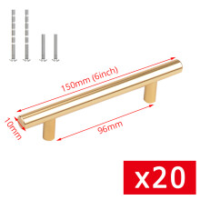 KAK Lot de 20 Poignées de Meuble en Acier Inoxydable Doré Brossé, T Bar 96mm pour Cuisine et Armoire