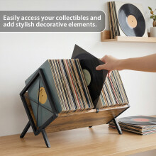 Support de rangement pour vinyles, étagère en fer et bois marron, capacité 80 à 100 disques, style rétro