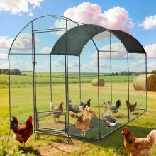 Grand enclos métallique pour poules et canards, 203x302x220cm, Vert et Gris, avec filet nylon et couverture anti-UV
