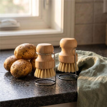 2 Spazzole In Fibra per Pentole con Supporto Ad Asciugatura Rapida, per Pentole Ostinate e Spazzola per Verdure per La Pulizia Della Cucina