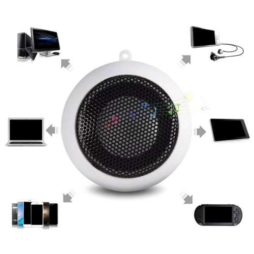 Altoparlante Portatile da Viaggio per Computer con Jack da 3,5 mm e Batteria Integrata per Cellulari, MP3 e PC, Colore Bianco 1