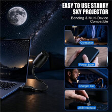 Moon Projector Night Light with 360 Flexible Gooseneck, USB Plug & for Bedroom, Ceiling Decor