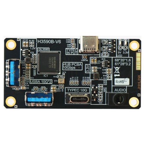 USB 3.2 Gen2 10Gbps Docking Station Type C to Dual USB-A 10Gx2 Audio Jack Full-Function Adapter for PC Expansion