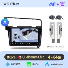 Junsun Autoradio V9 Plus, 4GB 64GB, 360 Kamera, kabelloses CarPlay & Android Auto, für VW Golf 7